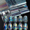 10pcs Holographic Chrome Silver Nail Art Foil Transfer Stickers Irridescent Rainbow Geometric Aurora Laser Nail Foils Decoration