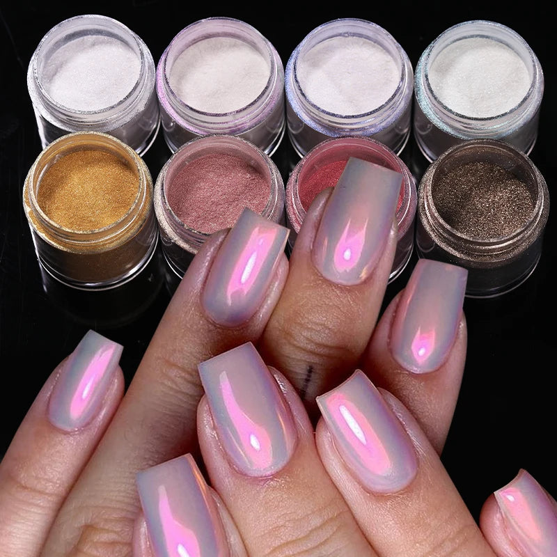 NICOLE DIARY 5g Aurora Pearl White Pink Nail Powder Pigments Metallic Rubbing Dust Moonlight Effect Nail Arts Decoration
