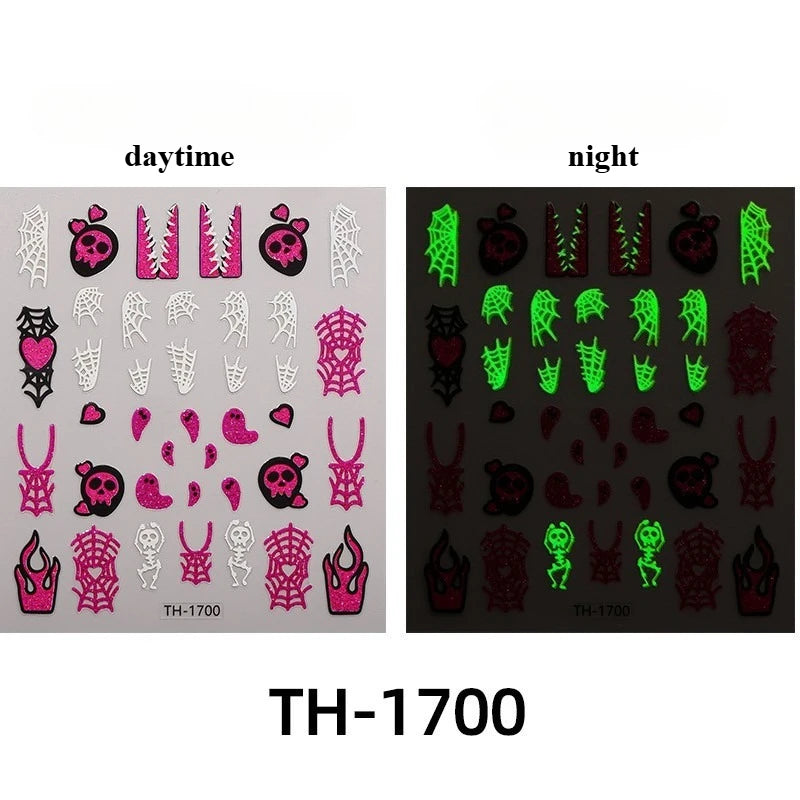 Halloween Nail Stickers - 3D Glow in Dark Cute Ghost Design Luminous Self Adhesive Nail Decals for Halloween