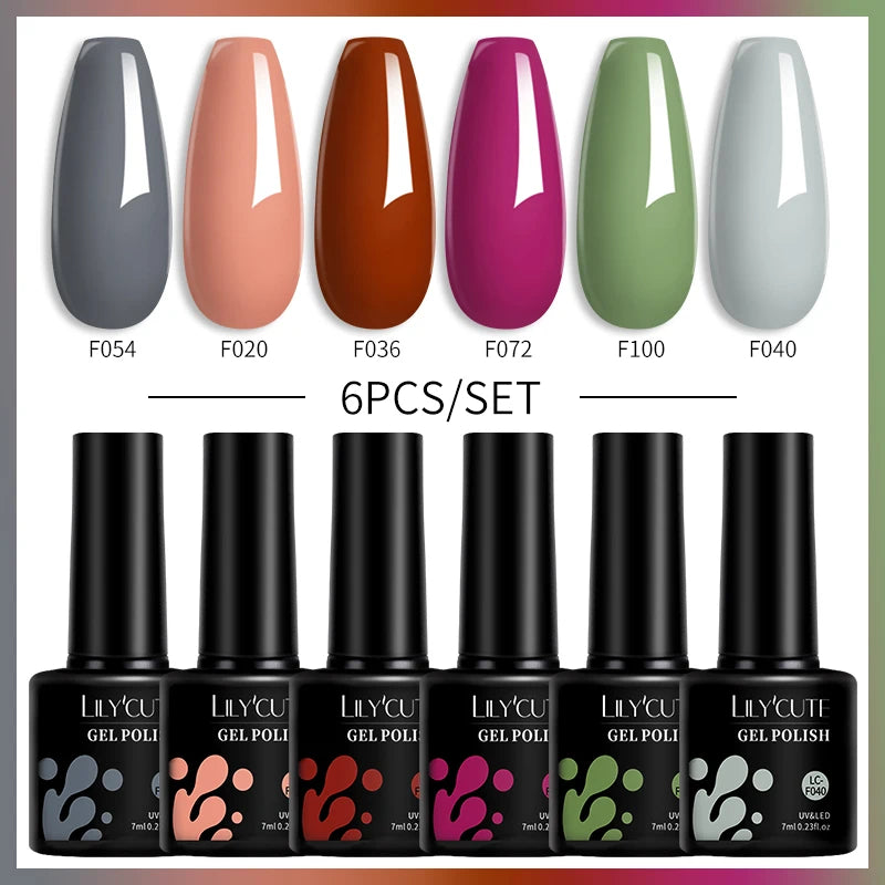 LILYCUTE 6PCs/Set Gel Nail Polish Set Kit Glitter Nail Gel Sequin Vernis Semi Permanent For Manicure Varnish UV LED Nail Art Gel
