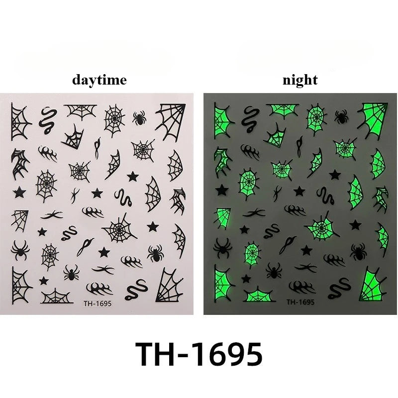 Halloween Nail Stickers - 3D Glow in Dark Cute Ghost Design Luminous Self Adhesive Nail Decals for Halloween