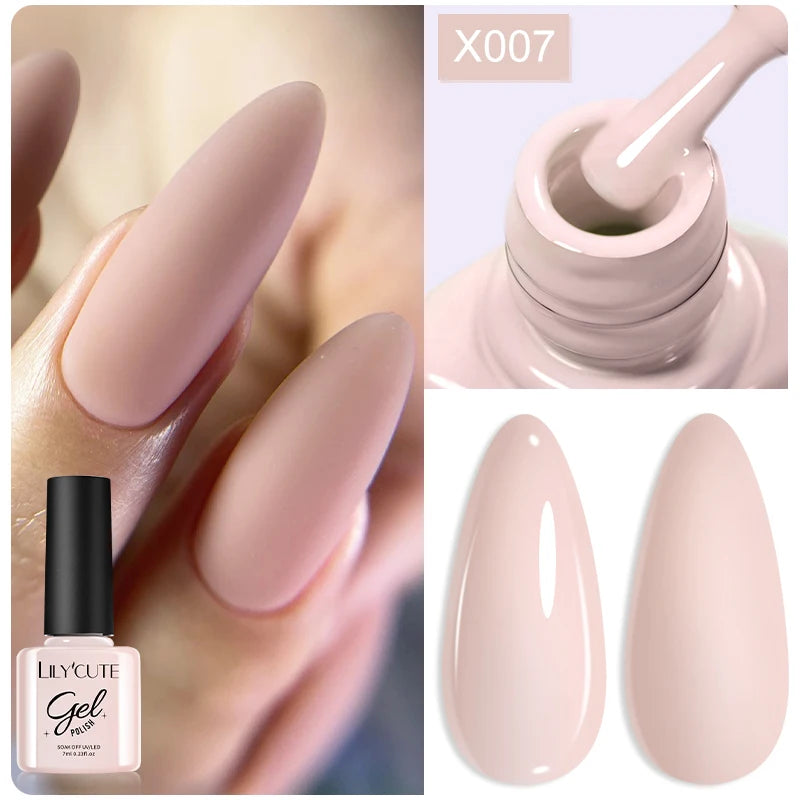 LILYCUE 6Pcs/Set Red Nude Glitter Gel Nail Polish Gorgeous Full Coverage Soak Off UV Gel Nail Art Base Top Coat Gel Polish Kits