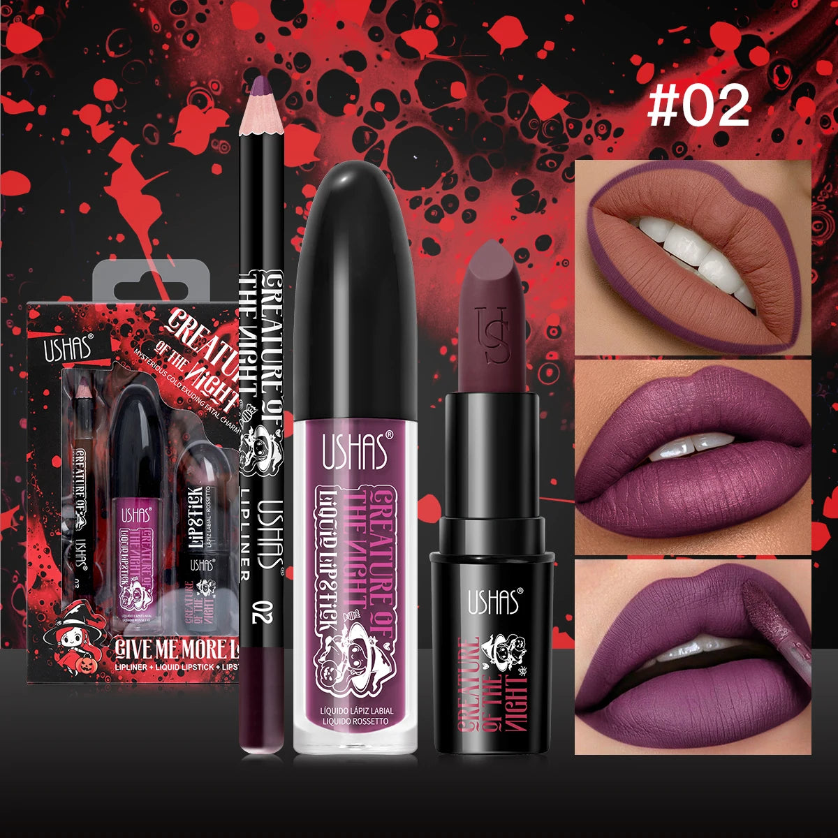 Long Lasting Velvet Lipstick Set Matte Non Transfer Waterproof Lip Gloss Liner Combo High Color Intensity Halloween Makeup