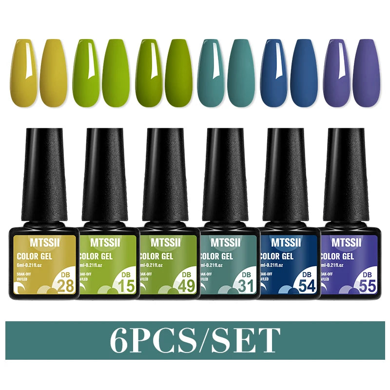 Mtssii 6PCS/Set Sparkly Nude Pink Gel Nail Polish Glitter Semi Permanent Nail Art LED UV Soak Off Gel Varnish Nail Supplies