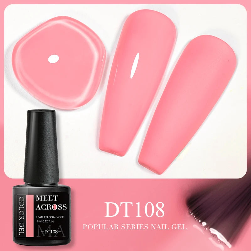 MEET ACROSS 7ml 140 Colors Glitter Gel Nail Polish Fluorescent Laser Semi Permanent Soak Off Nail Art UV Gel Varnish Manicure