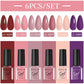 LILYCUE 6Pcs/Set Red Nude Glitter Gel Nail Polish Gorgeous Full Coverage Soak Off UV Gel Nail Art Base Top Coat Gel Polish Kits