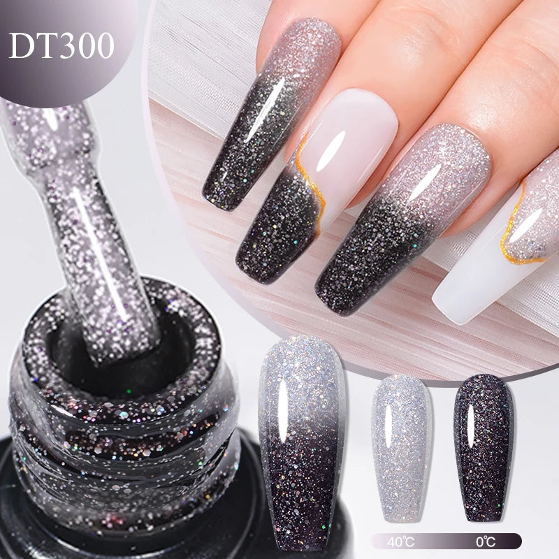 MEET ACROSS 7ml Eggshell Thermal Gel Nail Polish Temperature Changing Gradient Nail Art Varnish Winter Soak Off Gel For Nails