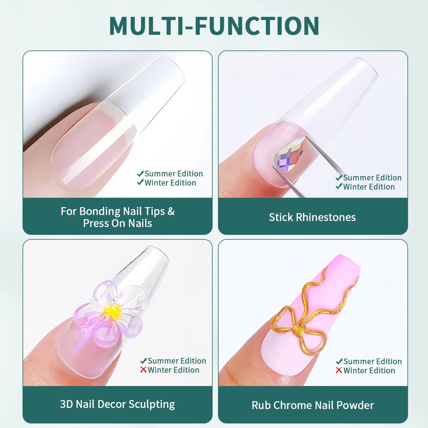 Nailpop Soft Nail Tips Gel SUMMER WINTER EDITION with Vitamin E Formula for Press on Nails Strong Hold and Beautiful Nails 20g