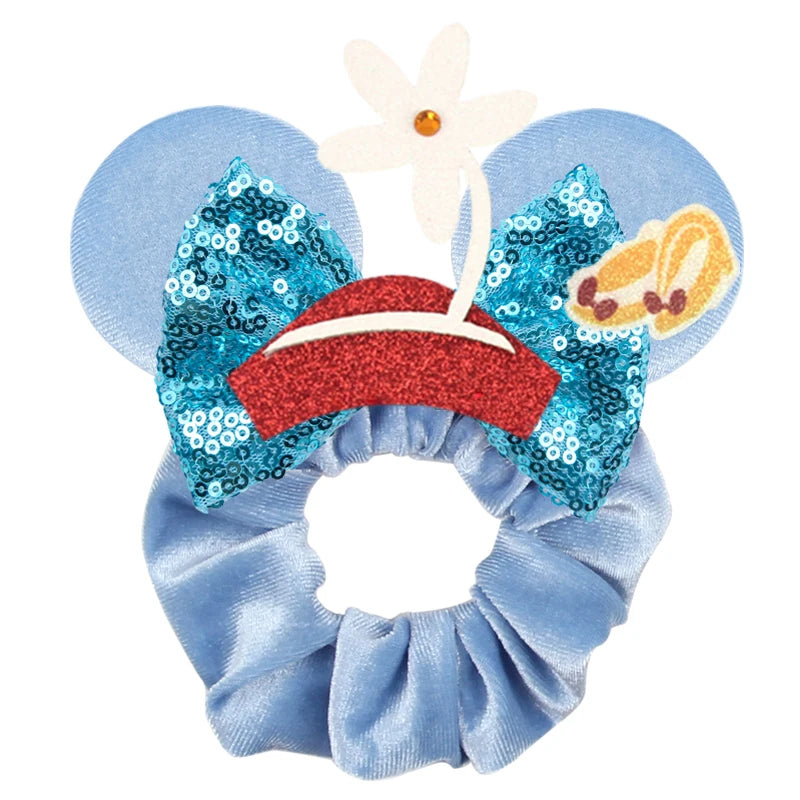 Disney Mouse Ears Velvet Scrunchies Hairband Women Elastic Ponytail Holder Girls Sequin Bow 2023 Kids Party DIY Hair Accessories
