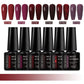 MEET ACROSS 6Pcs Gel Nail Polish Set Pink Red Green Macaron Color Manicure Kit For Nails UV Gel Nail Art Varnish Nail Supplies