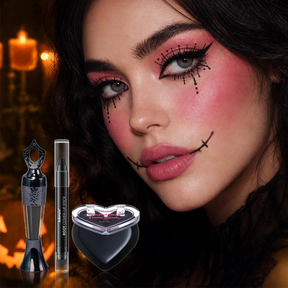 Halloween Makeup Kit Black Cream Blush Eyeliner Pen Contour Stick Long Lasting Cosplay Party Face Painting Stage Cosmtics