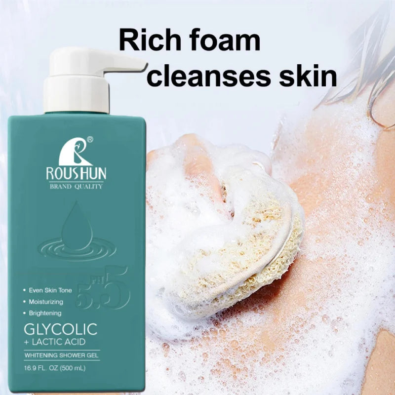 500mlLarge Capacity GLYCOLIC+LACTIC ACID shower gel Smooth and Moisturizing Skincare Hydrating Shower Gel