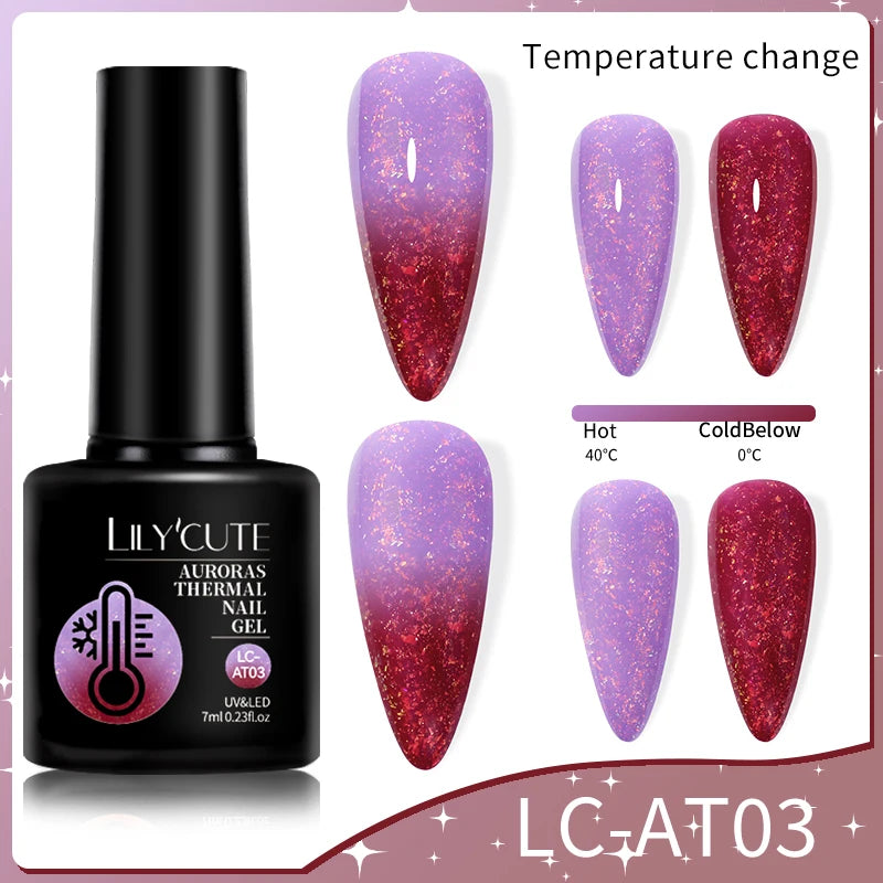 LILYCUTE 7ML Auroras Glitter Thermal Gel Nail Polish Temperature Color Changing Semi Permanent Soak Off Nail Art UV Gel Varnish