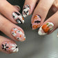 24pcs Halloween Press on Nails Sweet & Cool Jack-o'-Lantern Fake Nail Short Almond Cute & Cuddly Ghost False Nail for Women&Girl