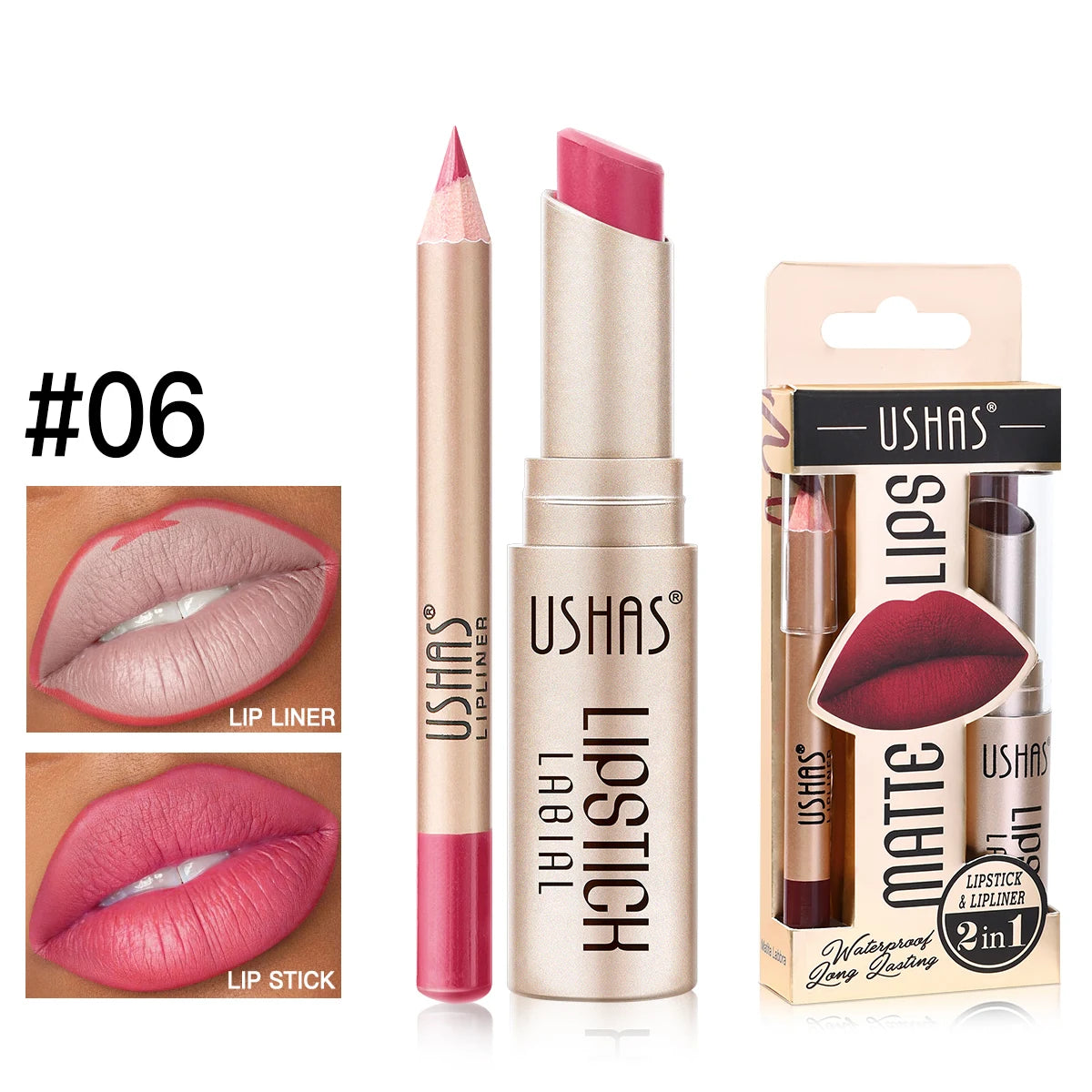 USHAS 12 Color Matte Lipstick Set Long-lasting Waterproof Lipstick + Lip Liner Set Easy Coloring Non-Stick Cup Lip Makeup Suit