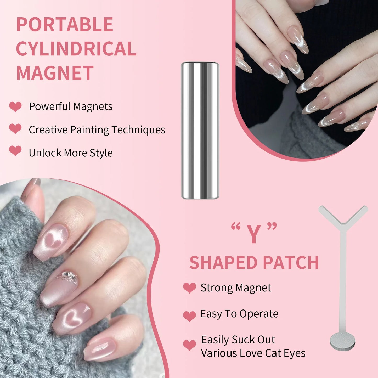 7.5ml Silver Water Gloss Cat Eye Tape Love Magnet Set UV/LED Super Bright Long-lasting Nail Art Gel Suitable for DIY Nail Salon