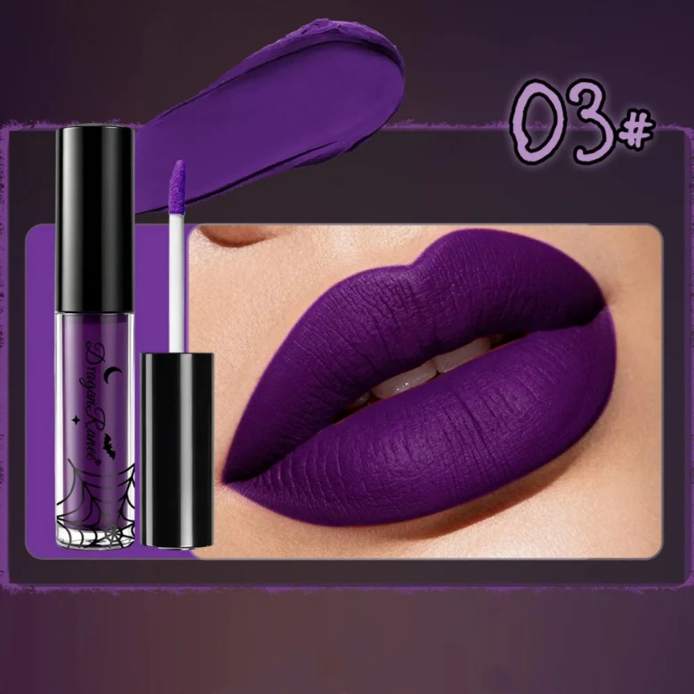 4Pcs/box Matte Purple Liquid Lipstick Set Waterproof Lip Gloss Highly Pigmented Velvet Lip Glaze for Halloween Christmas Makeup