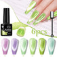 6pc Glitter Cat Magnetic Nail Gel Polish Set Cat Eye Holographic Reflective Semi Permanent UV Gel Soak Off Sparkling Nail Art