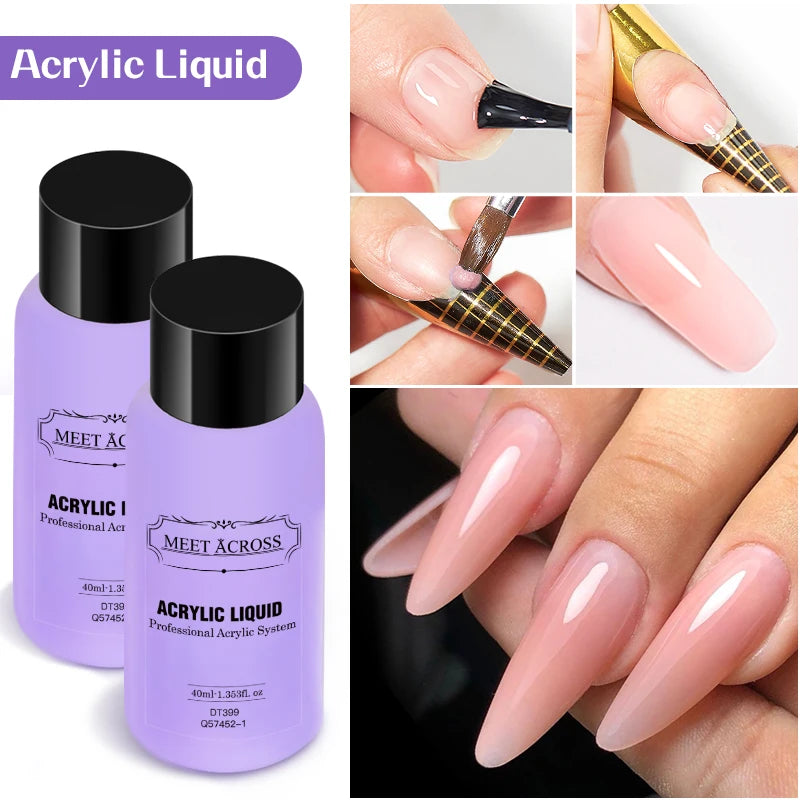 MEET ACROSS 40ml Acrylic Liquid Monomer For Nails Nail Art Carving Extension For Acrylic Powder Acrylic Crystal Liquid Manicure