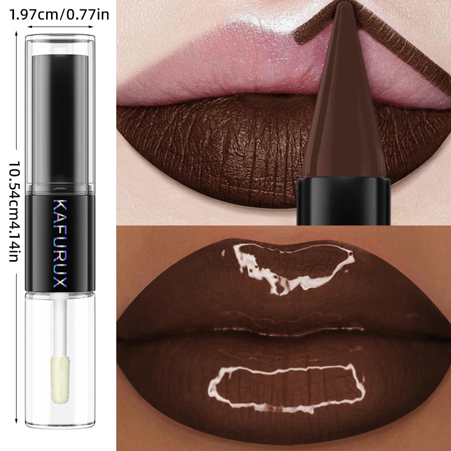 1PC Waterproof 2 In 1 Double Head Lipstick Lip Coat Set  Long Lasting Coat 24HR Makeup Gifts Lip Tint Plumper Lip Oil Lip Glaze