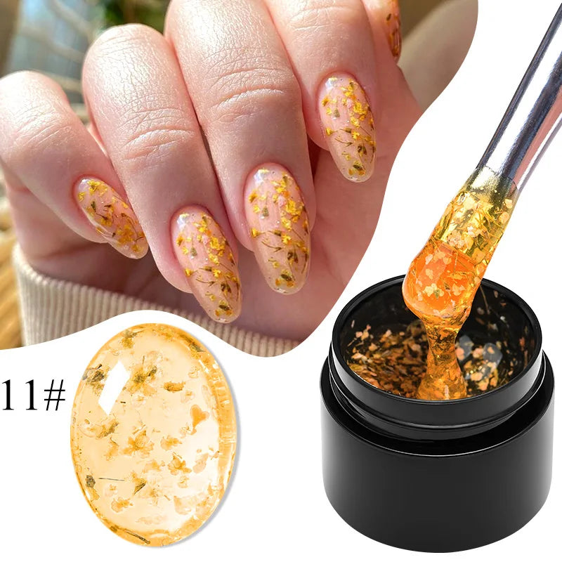 MEET ACROSS 5ml Colorful Flower Fairy Gel Nail Polish Purple Pink Natural Dried Flower Gel Semi Permanent UV Varnish Nails Art