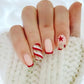 24Pcs Short Square Coffin False Nails Square Fake Nails with Glue French Glitter Wearable Acrylic Nails Set Press on Nail Tips