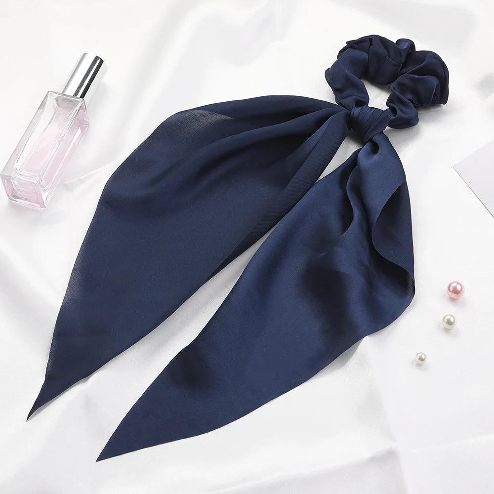 2023 Fashion Print Chiffon Long Ribbon Scrunchies Women Girls Ponytail Scarf Elastic Hair Bands Ties Hair Accessories Wholesale