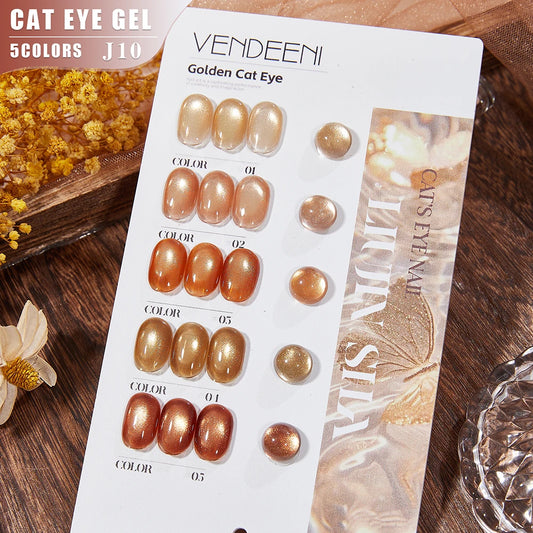 Vendeeni 5 Colors/Set Crystal Cat Eye Gel Nail Polish Semi Permanent Sparkling Magnetic UV LED Soak Off Gel Varnish With Display