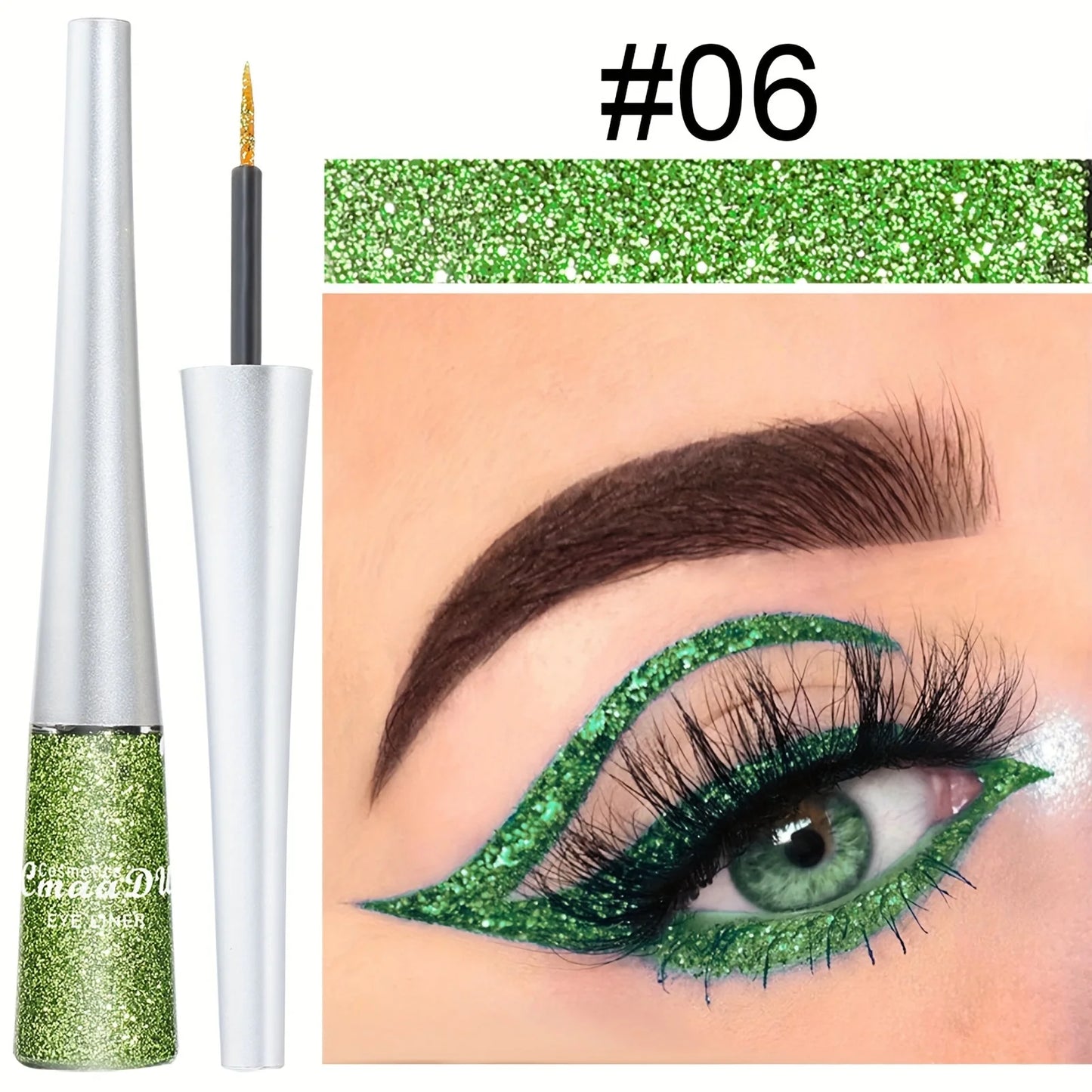 Long-Lasting Liquid Eyeliner Pen - Shimmer in Silvery, Green & Blue | Waterproof, Smudge-Proof Makeup