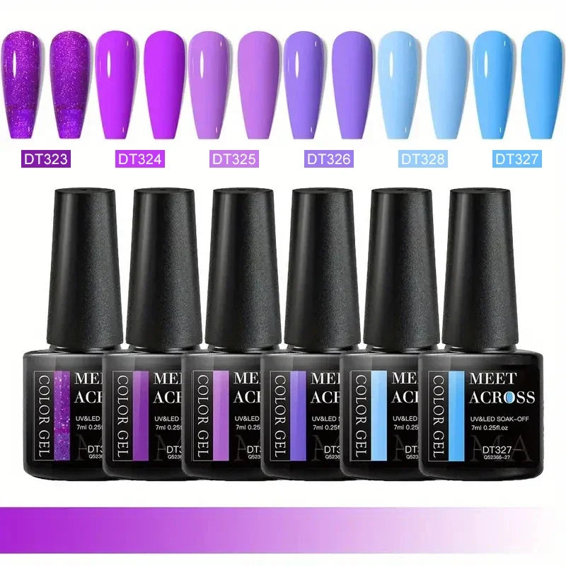 MEET ACROSS 6Pcs Gel Nail Polish Set Pink Red Green Macaron Color Manicure Kit For Nails UV Gel Nail Art Varnish Nail Supplies