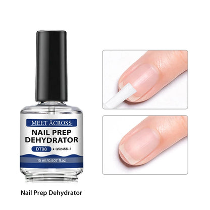 MEET ACROSS 15ml Glass Bottle Nail Primer Nail Prep Dehydrator Nail Polish Long Lasting Air Dry Semi Permanent Nail Art Varnish