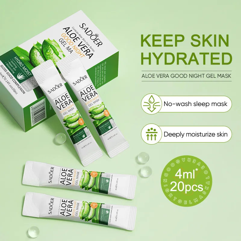 20pcs Aloe Vera Gel Portable Sleeping Mask Soothing & Repairing After Moisturizing Hydrating Shrink Pores Facial Mask Skin Care