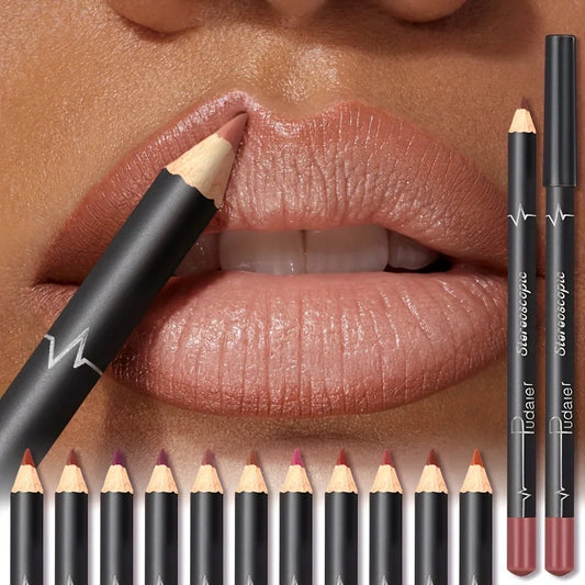 Waterproof Matte Lipliner Pencil – Red Contour Tint, Long-Lasting, Moisturizing Lips Makeup, 12 Colors