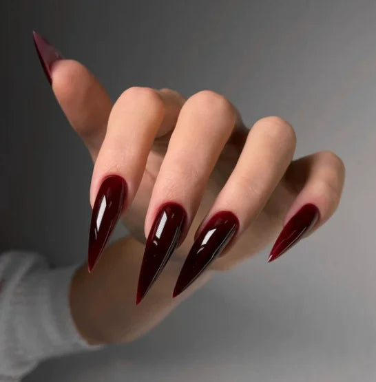 Wine Red Long Stiletto Fake Nails for Halloween Party Full Cover Press On Nail Spicy Girls Charm Manicure Daily False Nail 24Pcs