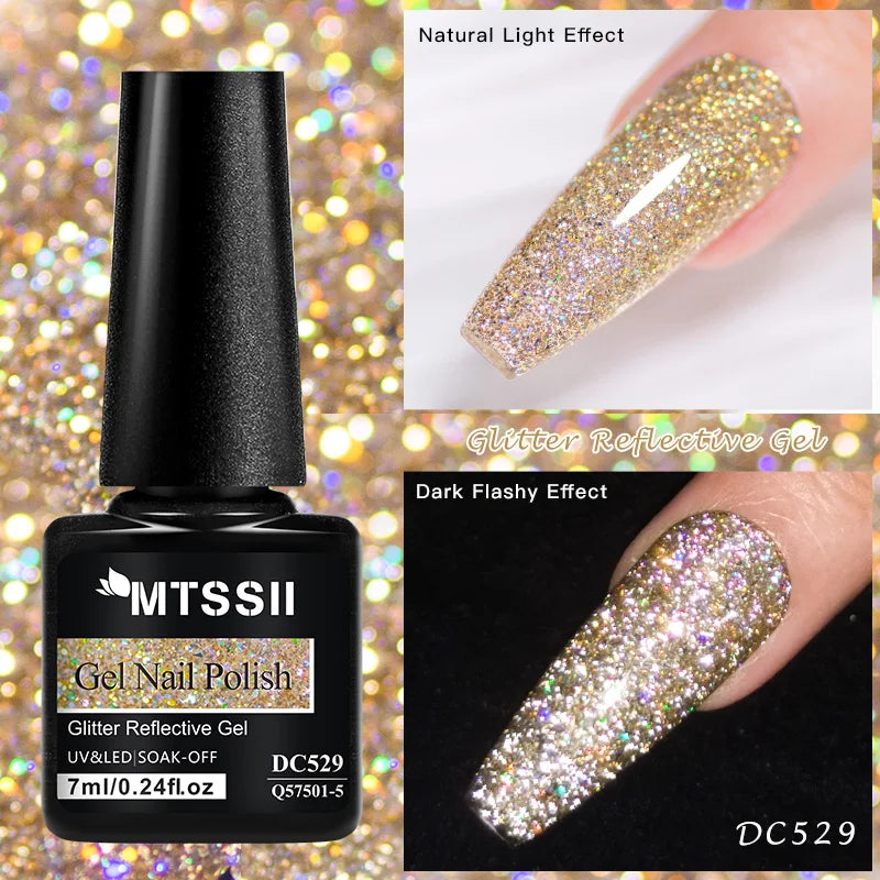 Mtssii 7ML Colorful Reflective Gel Nail Polish Glitter Sparkling Flash Glitter Gel Polish Semi Permanent Varnish Soak Off Nails