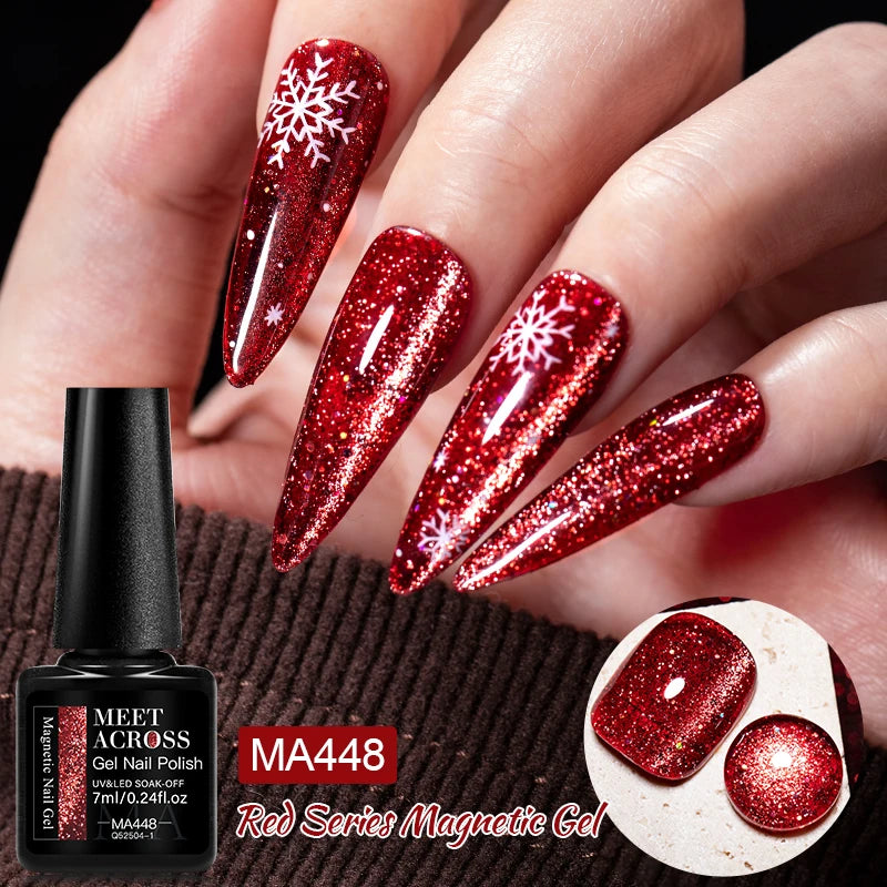 7ml Red Series Cat Magnetic Gel Nail Polish Sparkle Glitter Semi Permanent Nail Art UV Gel Varnish Manicure For Valentines Nails
