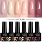 LILYCUE 6Pcs/Set Red Nude Glitter Gel Nail Polish Gorgeous Full Coverage Soak Off UV Gel Nail Art Base Top Coat Gel Polish Kits