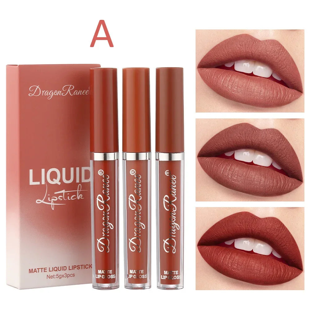 3-PCS Liquid Lipsticks Set – Long-Lasting Matte Lipsticks, Waterproof, Korean Beauty Cosmetics Makeup for Women