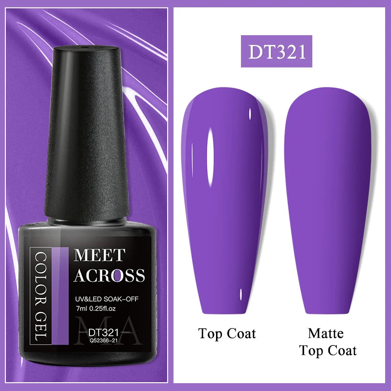 MEET ACROSS 7ml Purple Nail Gel Polish Semi Permanent Nail Art For Nails Decoration UV LED Painting Gel Varnish Nail Supplies
