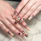 24pcs Glitter Pink Sequins Fake Nails 2025 Halloween Scary Skull Love Print False Nails Wearable European Ballet Press on Nails