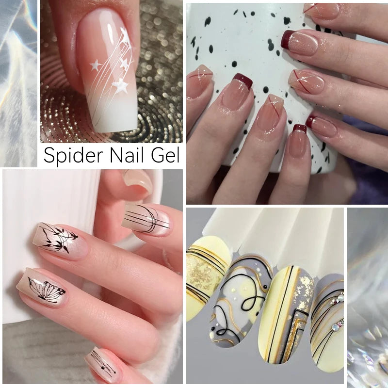 LILYCUTE Black White Spider Drawing Gel Nail Polish DIY Painting Outline Soak Off UV Gel Varnishes Wire Liner Nail Art Supplies