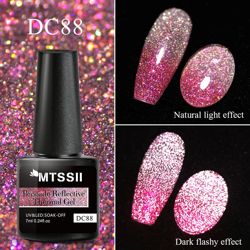 Mtssii 7ml Reflective Glitter Thermal Gel Nail Polish Color Changing Gel Semi-permanent Nail Art Varnishes Soak Off UV LED Gel