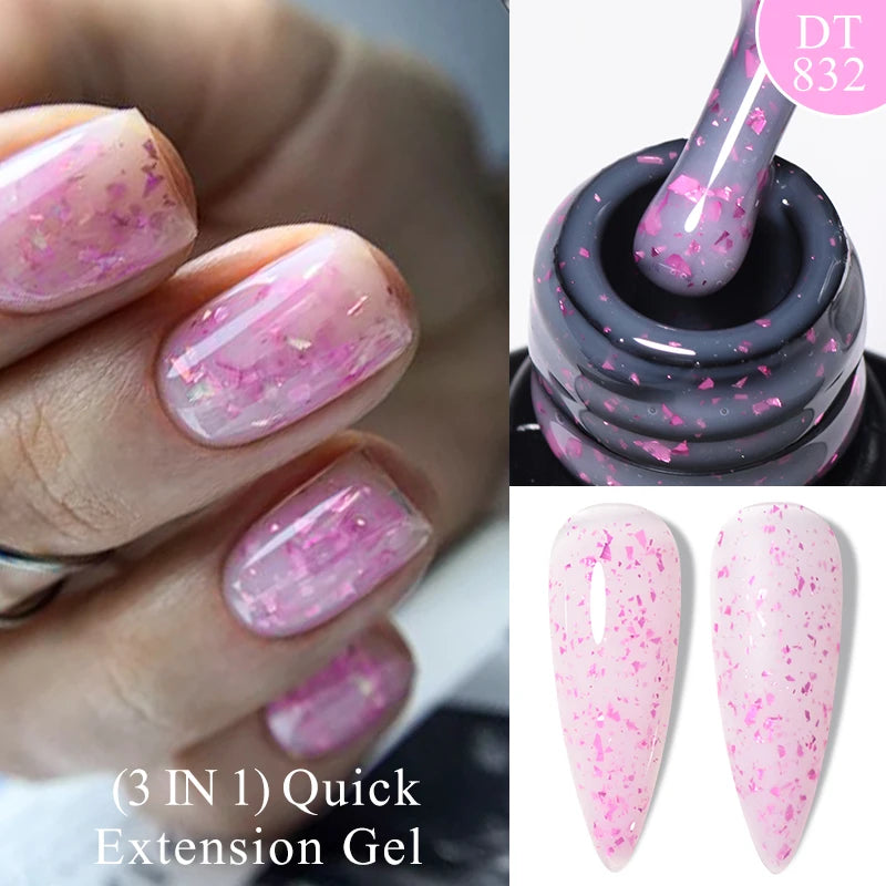 MEET ACROSS 7ml Rubber Base Gel Glitter Nude Pink White 2 In 1 Gel Nail Polish Nail Art Varnish For Nails Winter Autumn Manicure
