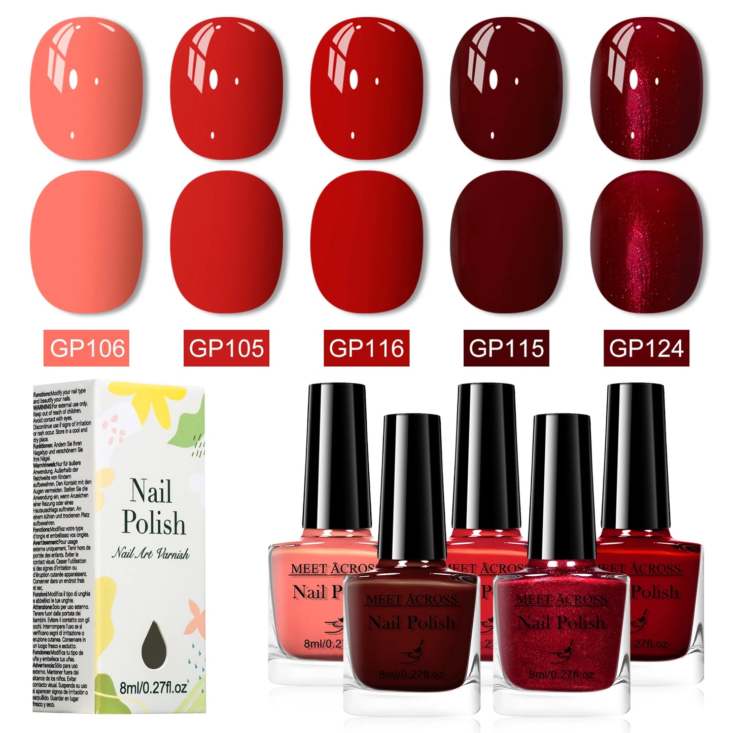 5pcs/set 8ml Water-Based Nail Polish Long Lasting Quick Drying No Need of Lamp to Cure Nail Supplies Vernis for Nails Manicure