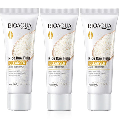 BIOAQUA Rice Raw Pulp Facial Cleanser Face Wash Foam skincare Moisturizing Skin Brightening Rejuvenation Face Cleanser Skin Care