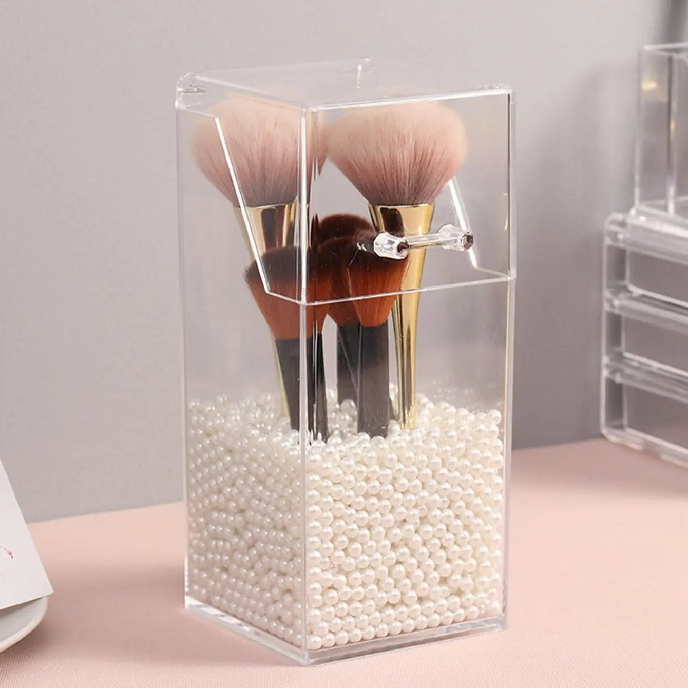 1pc Plastic Makeup Brush Storage Box, Minimalist Clear Multifunction Makeup Brush Storage Holder For Home