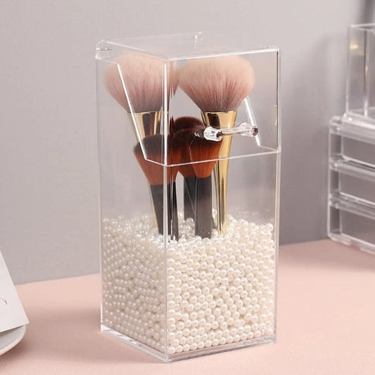 1pc Plastic Makeup Brush Storage Box, Minimalist Clear Multifunction Makeup Brush Storage Holder For Home