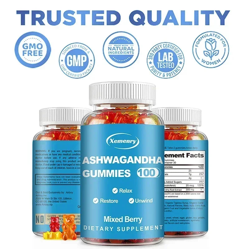 Ashwagandha Gummies - Relieve Stress, Improve Sleep, Enhances Energy and Libido, Promotes Energy and Endurance, Muscle Mass