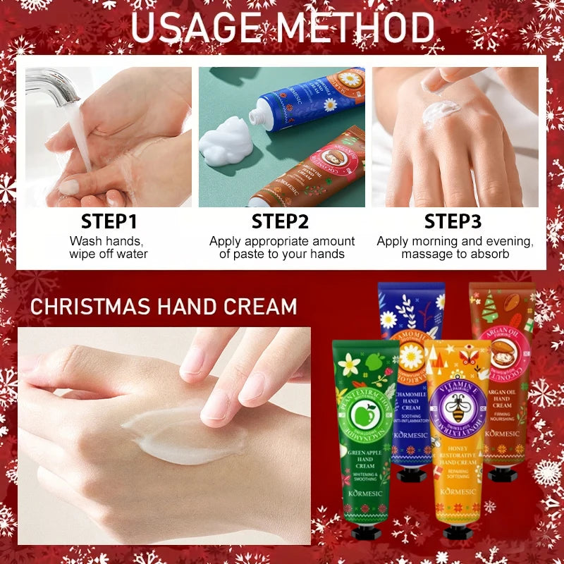 4 pcs Christmas Hand Cream Set Moisturizing Cream for Dry and Cracked Skin Non-Oily Travel Size Hand Cream Valentine's Day Gift