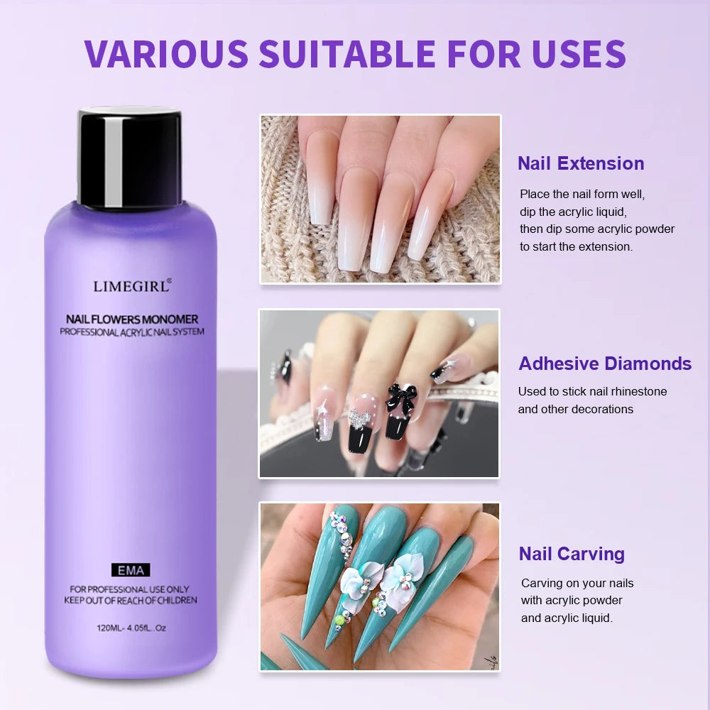 Limegirl Large Capacity Nail Acrylic Liquid Monomer Crystal 40/70/120/240ml for Nails Art DIY Acrylic Powder Liquid Manicure